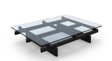Modern Glass Coffee Table 35.4” Square with Black Geometric Base