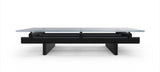 Modern Glass Coffee Table 35.4” Square with Black Geometric Base