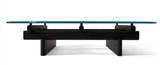 Modern Glass Coffee Table 35.4” Square with Black Geometric Base