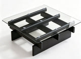 Modern Glass Coffee Table 35.4” Square with Black Geometric Base