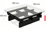 Modern Glass Coffee Table 35.4” Square with Black Geometric Base
