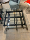 Modern Glass Coffee Table 35.4” Square with Black Geometric Base