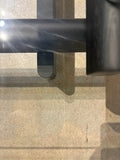 Modern Glass Coffee Table 35.4” Square with Black Geometric Base