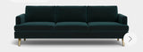 Albany Park Lido 86” Mid-Century Modern Upholstered Sofa with Brass Legs, Dark Green