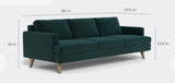 Albany Park Lido 86” Mid-Century Modern Upholstered Sofa with Brass Legs, Dark Green