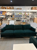 Albany Park Lido 86” Mid-Century Modern Upholstered Sofa with Brass Legs, Dark Green