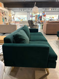 Albany Park Lido 86” Mid-Century Modern Upholstered Sofa with Brass Legs, Dark Green