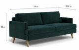 Albany Park Lido 74” Mid-Century Modern Upholstered Sofa with Brass Legs, Dark Green
