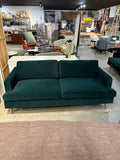 Albany Park Lido 74” Mid-Century Modern Upholstered Sofa with Brass Legs, Dark Green