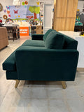 Albany Park Lido 74” Mid-Century Modern Upholstered Sofa with Brass Legs, Dark Green