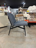 Modern Blue & White Upholstered Accent Lounge Chair with Black Metal Legs Armless Side Chair