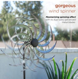 Alpine 58” Metal Garden Wind Spinner Yard Stake, 15” Decorative Outdoor Spinner