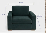 Modern Deep Green Oversized Armchair 40”W x 39.5”L x 34”H with Wide Arms & Wood Feet