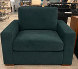 Modern Deep Green Oversized Armchair 40”W x 39.5”L x 34”H with Wide Arms & Wood Feet