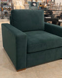 Modern Deep Green Oversized Armchair 40”W x 39.5”L x 34”H with Wide Arms & Wood Feet