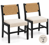 Set of 2 – 35” Woven Seagrass Dining Chairs with Cream Upholstered Seats & Black Wood Frames