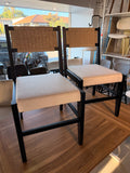Set of 2 – 35” Woven Seagrass Dining Chairs with Cream Upholstered Seats & Black Wood Frames