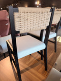 Set of 2 – 35” Woven Seagrass Dining Chairs with Cream Upholstered Seats & Black Wood Frames