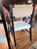 Set of 2 – 35” Woven Seagrass Dining Chairs with Cream Upholstered Seats & Black Wood Frames