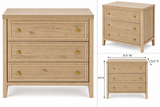 Fully Assembled - 31.5” Natural Wood 3-Drawer Dresser Chest with Gold Knobs – Bedroom Storage Cabinet