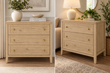 Fully Assembled - 31.5” Natural Wood 3-Drawer Dresser Chest with Gold Knobs – Bedroom Storage Cabinet