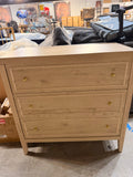 Fully Assembled - 31.5” Natural Wood 3-Drawer Dresser Chest with Gold Knobs – Bedroom Storage Cabinet