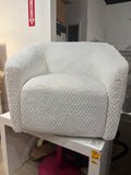 31”L x 30”H White Plush Barrel Swivel Accent Chair with Diamond Textured Upholstery