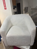 31”L x 30”H White Plush Barrel Swivel Accent Chair with Diamond Textured Upholstery
