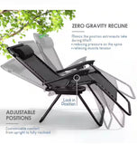 Black Zero Gravity Chair, Metal Outdoor Lawn Chair with Pillow & Cup Holder Tray