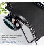 Black Zero Gravity Chair, Metal Outdoor Lawn Chair with Pillow & Cup Holder Tray