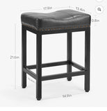 Black Bar Stools Set of 2, Modern Counter Height, 24 Inch Kitchen Barstools with Black Metal Base, PU Leather Saddle Seats for Kitchen Island