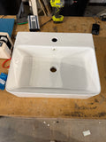 Simple Ceramic Above Counter/Wall Mount Rectangular Rounded Corners Bathroom Sink, 20.5 L x 17.75” W x 6.25 H, Glossy White