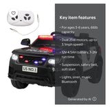 12V Kids Police Ride-On Car with Remote Control, LED Lights & Siren – 43.3” L