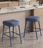 Set of 2 Backless Upholstered Counter Height Stools – Light Blue Padded Seats & Footrests