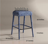 Set of 2 Backless Upholstered Counter Height Stools – Light Blue Padded Seats & Footrests