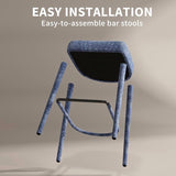 Set of 2 Backless Upholstered Counter Height Stools – Light Blue Padded Seats & Footrests
