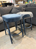 Set of 2 Backless Upholstered Counter Height Stools – Light Blue Padded Seats & Footrests