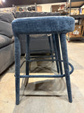 Set of 2 Backless Upholstered Counter Height Stools – Light Blue Padded Seats & Footrests