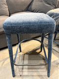 Set of 2 Backless Upholstered Counter Height Stools – Light Blue Padded Seats & Footrests