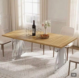 70.9” Modern Rectangular Dining Table for 6–8 – Oak Wood Top & White Metal Frame