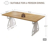 70.9” Modern Rectangular Dining Table for 6–8 – Oak Wood Top & White Metal Frame