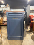 Reduced - 35” Tall Blue Tilt-Out Trash Can Cabinet with Deodorizer, Drawer & Wood Top - marks on side