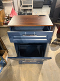 Reduced - 35” Tall Blue Tilt-Out Trash Can Cabinet with Deodorizer, Drawer & Wood Top - marks on side