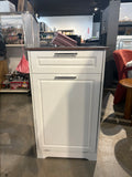 35” Tall WhiteTilt-Out Trash Can Cabinet with Deodorizer, Drawer & Wood Top