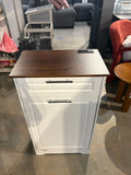 35” Tall WhiteTilt-Out Trash Can Cabinet with Deodorizer, Drawer & Wood Top