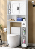 66”H White Over-the-Toilet Bathroom Storage Cabinet with Doors & Adjustable Shelf