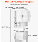 66”H White Over-the-Toilet Bathroom Storage Cabinet with Doors & Adjustable Shelf