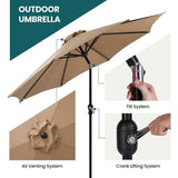 9 ft Brown Aluminum Market Patio Umbrella with Tilt, Crank Lift & UV Protection