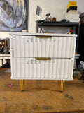 Modern White 2-Drawer Nightstand Set with Gold Legs – Bedside Table