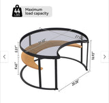Minimalist Modern Moon-Shaped White Coffe Table with Tempered Glass Top and Open Storage Shelf